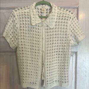 White Crochet Short Sleeve Cardigan